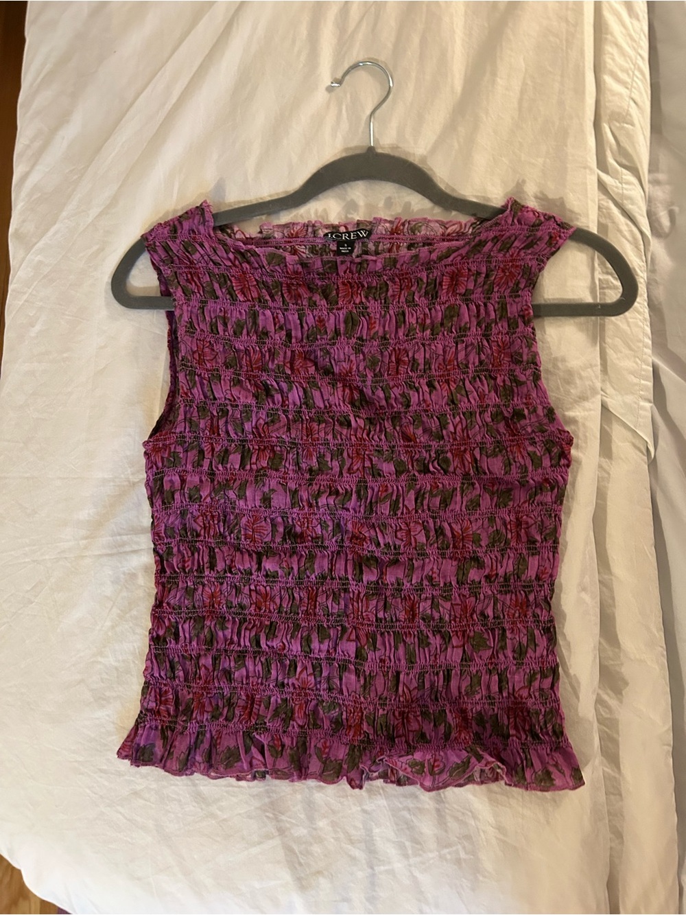 J Crew purple floral smocked sleeveless shell